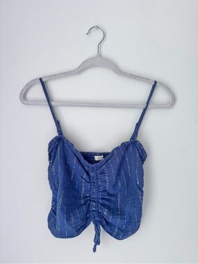 aerie Blue Metallic-Striped Drawstring Cami